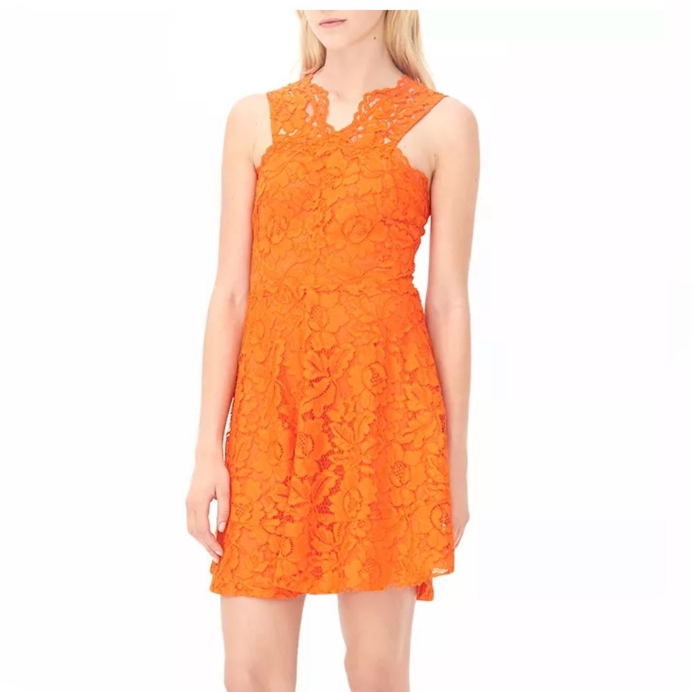 Sandro Paris Riviera Lace Dress in Tangerine Orange size 2 Medium $455